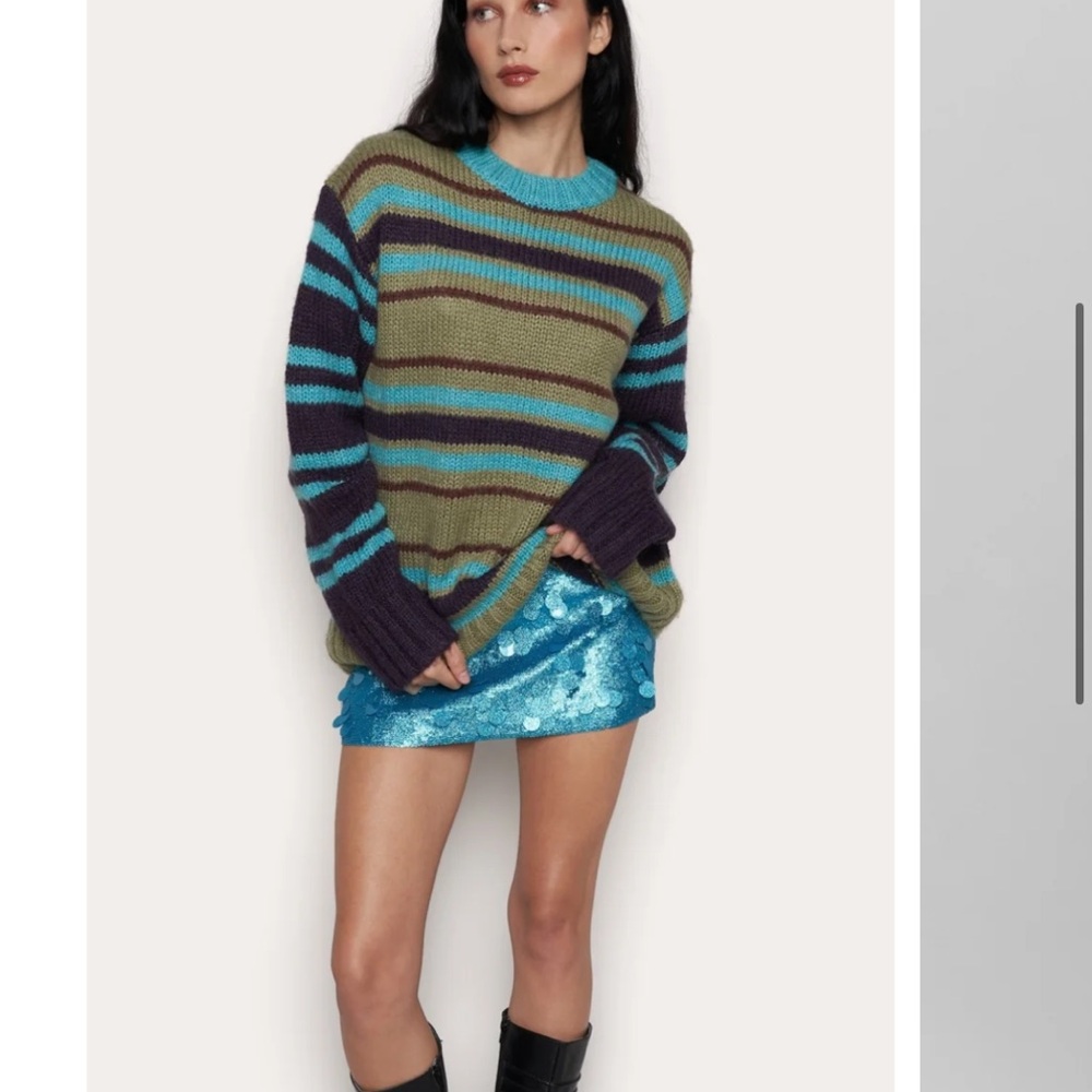 Danielle Guizio Blue and Brown Striped Sweater L/XL